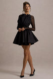 Jeri Black Mesh Long-Sleeve Ruffled Mini Dress