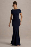 Rian Navy Short-Sleeve Maxi Dress