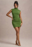 Lalani Palm Green Ruched High-Neck Mini Dress