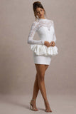 Antheia White Lace Long-Sleeve Peplum Mini Dress