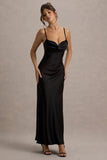 Eimear Black Satin Draped Sweetheart Maxi Dress