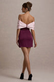 Linley Burgundy & Pink Satin Bow Bardot Mini Dress