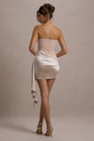 Sweet Talk Nude Satin Bandeau Mini Dress With Drape Skirt