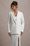 Urban White Plunge-Neck Boxy Oversized Blazer