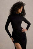 Victoria Black Long-Sleeve Maxi Dress With Wrap Skirt
