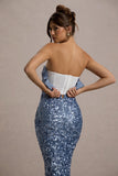Evabeth Powder Blue Sequin Strapless Maxi Dress