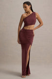 Sena Burgundy Asymmetric Maxi Dress With Cut Out Details