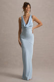Alesso Powder Blue Satin Cowl-Neck Maxi Dress