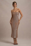 Lilabelle Rose Gold Plisse Sequin Bandeau Midi Dress