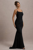 Adele Black Ruched Fishtail Cami Maxi Dress