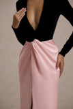 Love Spell Black Velvet Plunge-Neck Maxi Dress With Pink Satin Skirt