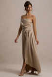 Cairo Champagne Satin Strapless Draped Maxi Dress