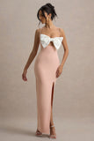 Emmalou Pink & White Strappy Split Maxi Dress With Bow