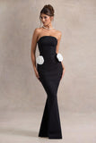 Best Of The Best Black Strapless Fishtail Maxi Dress With Corsages
