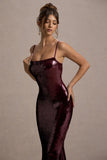 Crystalline Berry Sequin Strappy Maxi Dress