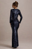 Ensley Navy Sequin Sweetheart Long-Sleeve Maxi Dress