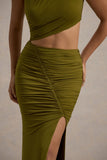 Sena Green Asymmetric Maxi Dress With Cut Out Details