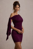 Ilythia Plum Asymmetric Mini Dress With Tie Sleeve