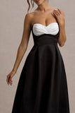 Wintour Black Satin Sweetheart Midi Dress