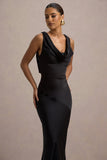 Alesso Black Satin Cowl-Neck Maxi Dress