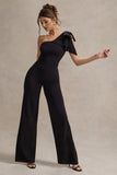 Orilla Black One-Shoulder Wide-Leg Jumpsuit With Bow
