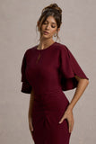Allison Berry High-Neck Maxi Dress With Cape