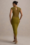 Asia Green Sheer Short-Sleeve Draped Maxi Dress