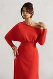 Lori Orange Asymmetric Long-Sleeve Maxi Dress