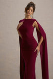 Saige Burgundy Cap-Sleeve Gathered Maxi Dress