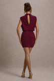 Nymeria Port High-Neck Draped Bodycon Mini Dress