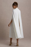 Carnation White Long-Sleeve Midi Dress With Cape