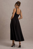 Parina Black Strappy Volume-Hem Midi Dress
