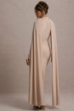 Darielle Champagne High-Neck Cape-Sleeve Maxi Dress