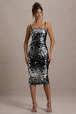 Azure Silver Sequin Strappy Midi Dress
