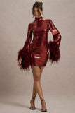 Cupid Port Sequin High-Neck Mini Dress With Feather Cuffs