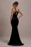 Elisabetta Black Velvet Plunge-Neck Fishtail Maxi Dress