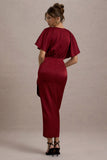 Mika Port Satin Short-Sleeve Wrap Maxi Dress