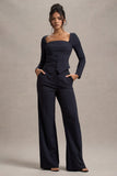 New York Navy Pinstripe Tailored Wide-Leg Trousers