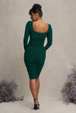 New Life Bottle Green Maternity Square Neck Ruched Midi Dress