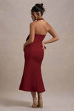 Aman Berry Halter-Neck Midi Dress With Oversized Bow