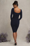 New Life Navy Maternity Square Neck Ruched Midi Dress