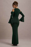 Heartthrob Green Satin Draped Bardot Maxi Dress