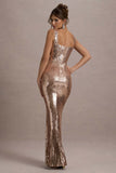 High Life Rose Gold Sequin Square Neck Split Front Maxi Dress