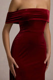 Halia Berry Velvet Bardot Midi Dress