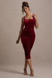 Cora Berry Velvet Square-Neck Bodycon Midi Dress