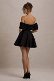 Micro Muse Black Floral Bardot Mini Dress