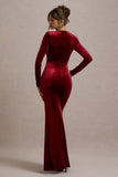 Rayla Berry Velvet Maxi Dress With Split