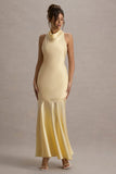 Amelita Lemon Satin Cowl-Neck Maxi Dress