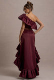 Ruby Merlot Satin High-Low Maxi Skirt