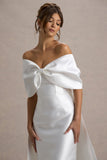 Wanting More Off White Satin Cape Maxi Dress With Oversized Bow